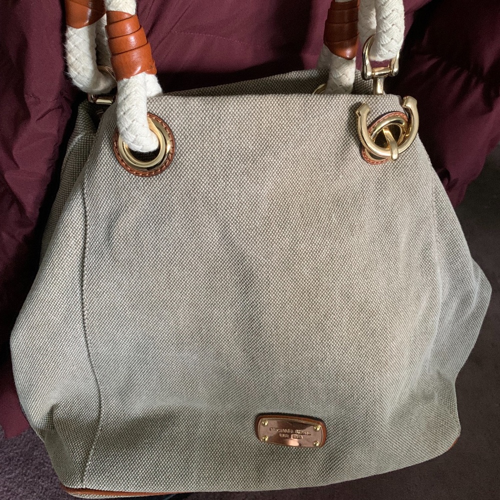 Michael Kors Extra Large Canvas W Leather Tote/Overnighter  Bag W Rope Handles